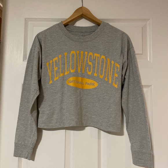 Gap Yellowstone National Park cropped long sleeve T shirt kids size XXL 18-20 - Picture 1 of 12